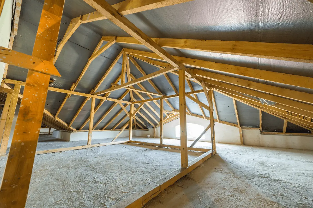 Clean attic framing and floor after mold remediation